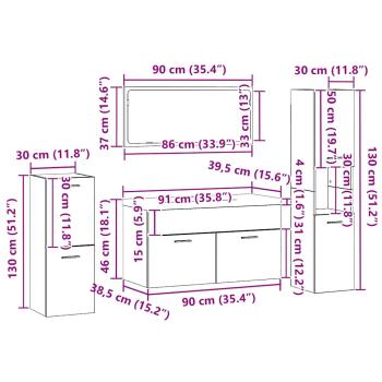 5-teiliges Badezimmermöbelset aus Schwarz-weißer Eiche