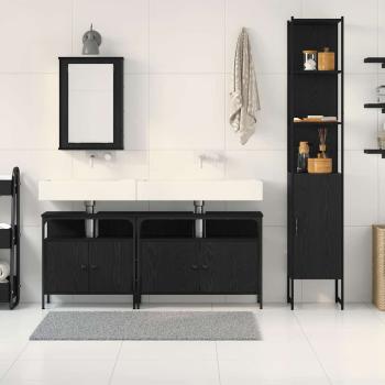 4-teiliges Badezimmer Möbelset Schwarze Eiche Holzwerkstoff