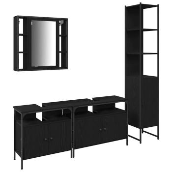 4-teiliges Badezimmermöbel-Set Schwarz Eiche Holzwerkstoff