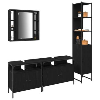 4-teiliges Badezimmermöbel-Set Schwarz Eiche Holzwerkstoff