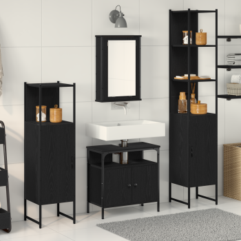 4-teiliges Badmöbel Set Schwarze Eiche Spanplatte