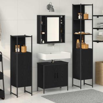 ARDEBO.de - 4-teiliges Badezimmermöbel Set Schwarze Eiche Holzwerkstoff