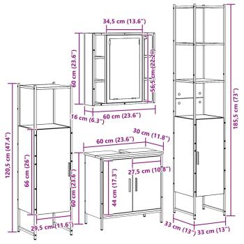 4-teiliges Badezimmermöbel Set Schwarze Eiche Holzwerkstoff