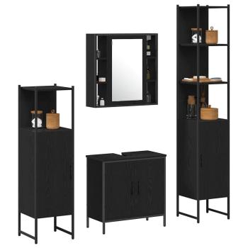 4-teiliges Badezimmermöbel Set Schwarze Eiche Holzwerkstoff