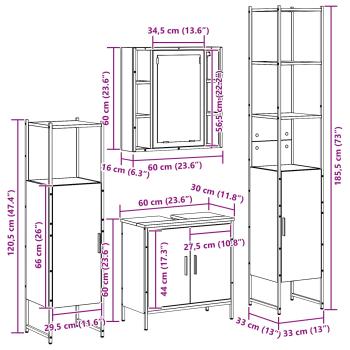 4-teiliges Badezimmermöbel Set Schwarze Eiche Holzwerkstoff