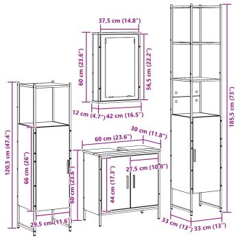 4-teiliges Badezimmermöbel-Set aus Holzwerkstoff in Schwarzer Eiche