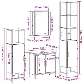4-teiliges Badezimmermöbel-Set aus Holzwerkstoff in Schwarzer Eiche