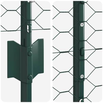 Zaunpfosten 11 Stk U-Kanal Grün 100 cm Stahl, Sechseckzaun Grün 1x50 m Stahl
