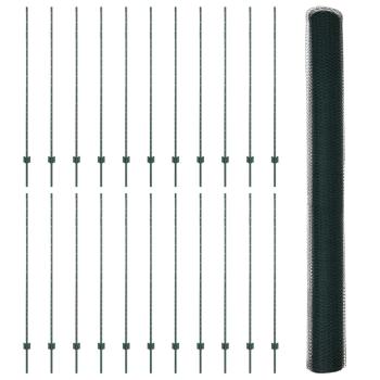 Zaunpfosten 11 Stück U-Profil Grün 160 cm Stahl, Sechseckzaun Grün 1,6x50 m Stahl