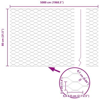 Zaunpfosten 11 Stück U-Kanal Grau 80 cm Stahl, Sechseckzaun Grau 0.8x50 m Stahl