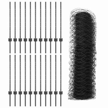 Zaunpfosten 11 Stück U-Kanal Grau 80 cm Stahl, Sechseckzaun Grau 0.8x50 m Stahl