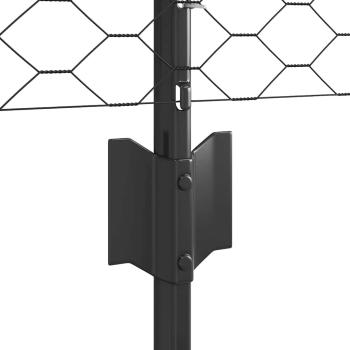 Zaunpfosten 11 Stück U-Kanal Grau 80 cm Stahl, Sechseckzaun Grau 0.8x50 m Stahl