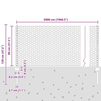 Zaunpfosten 11 Stück U-Kanal Grau 80 cm Stahl, Sechseckzaun Grau 0.8x50 m Stahl
