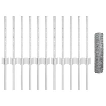 Zaunpfosten 11 Stück U-Kanal 40 cm verzinkter Stahl, Sechseckzaun 0,4x25 m verzinkter Stahl