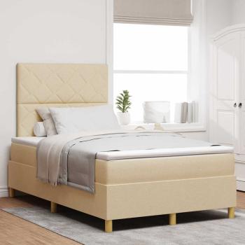 ARDEBO.de - Boxspringbett mit Matratze Creme Kleines Doppelbett Stoff