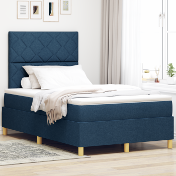 Boxspringbett mit Matratze Blau Kleines Doppel Stoff