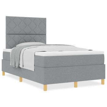 Boxspringbett mit Matratze in Hellgrau, 120x200 cm aus Stoff