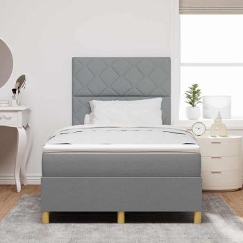 Boxspringbett mit Matratze in Hellgrau, 120x200 cm aus Stoff