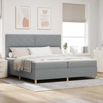ARDEBO.de - Boxspringbett mit Matratze Hellgrau 200x200 cm Stoff
