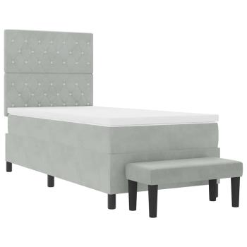 Boxspringbett mit Matratze & Bank Hellgrau 100x200 cm Samt