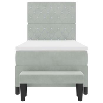 Boxspringbett mit Matratze & Bank Hellgrau 100x200 cm Samt