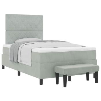 Boxspringbett mit Matratze & Bank Hellgrau 120x200 cm Samt