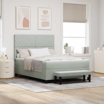 ARDEBO.de - Boxspringbett mit Matratze & Bank Hellgrau 140x190 cm Samt