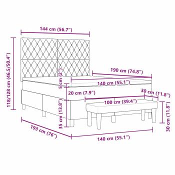 Boxspringbett mit Matratze & Bank Hellgrau 140x190 cm Samt