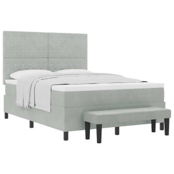 Boxspringbett mit Matratze & Bank Hellgrau 140x190 cm Samt