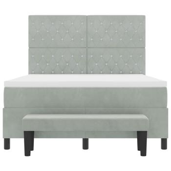 Boxspringbett mit Matratze & Bank Hellgrau 140x190 cm Samt