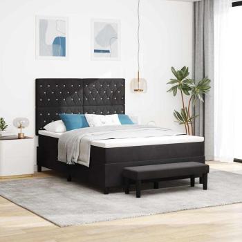 ARDEBO.de - Boxspringbett mit Matratze & Bank Schwarz 140x200 cm Samt