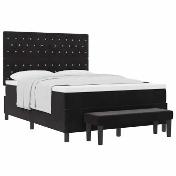 Boxspringbett mit Matratze & Bank Schwarz 140x200 cm Samt