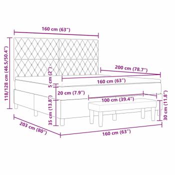 Boxspringbett mit Matratze & Bank Dunkelgrau 160x200 cm Velours