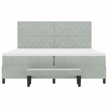 Boxspringbett mit Matratze & Bank in Hellgrau 200x200 cm aus Samt