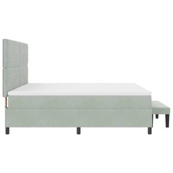 Boxspringbett mit Matratze & Bank in Hellgrau 200x200 cm aus Samt