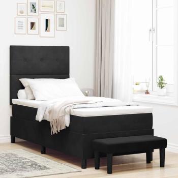 ARDEBO.de - Boxspringbett mit Matratze & Bank Schwarz 90x190 cm Samt