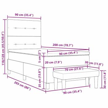 Boxspringbett mit Matratze & Bank Rosa 90x200 cm Samt