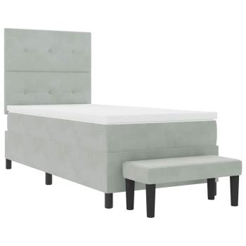 Boxspringbett mit Matratze & Bank Hellgrau 100x200 cm Samt