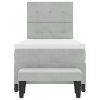 Boxspringbett mit Matratze & Bank Hellgrau 100x200 cm Samt