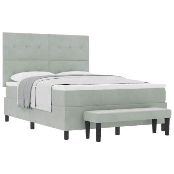 Boxspringbett mit Matratze & Bank Hellgrau 140x190 cm Samt