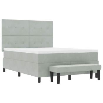 Boxspringbett mit Matratze & Bank Hellgrau 140x200 cm Samt