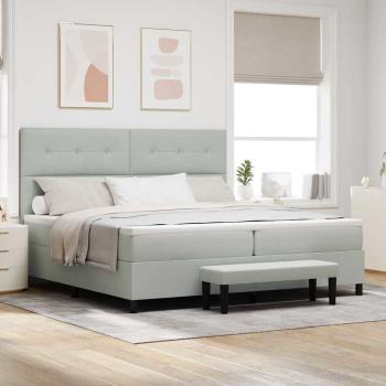 ARDEBO.de - Boxspringbett mit Matratze & Bank Hellgrau 200x200 cm Samt