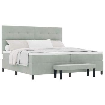 Boxspringbett mit Matratze & Bank Hellgrau 200x200 cm Samt