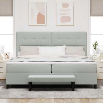 Boxspringbett mit Matratze & Bank Hellgrau 200x200 cm Samt