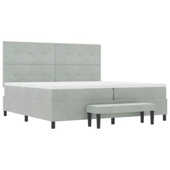 Boxspringbett mit Matratze & Bank Hellgrau 200x200 cm Samt