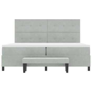 Boxspringbett mit Matratze & Bank Hellgrau 200x200 cm Samt