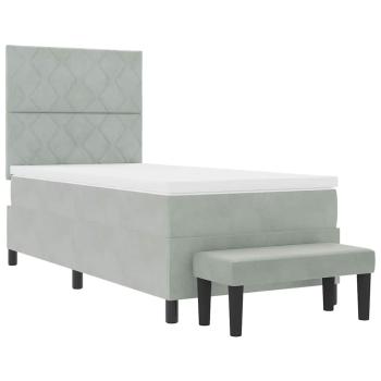 Boxspringbett mit Matratze & Bank Hellgrau 90x190 cm Samt