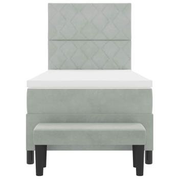 Boxspringbett mit Matratze & Bank Hellgrau 90x190 cm Samt