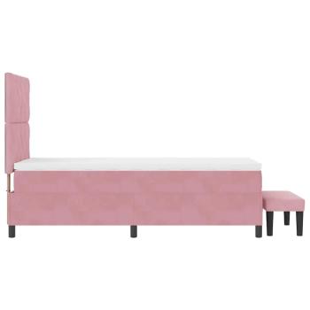 Rosa Boxspringbett mit Matratze & Bank 90x190 cm Samt
