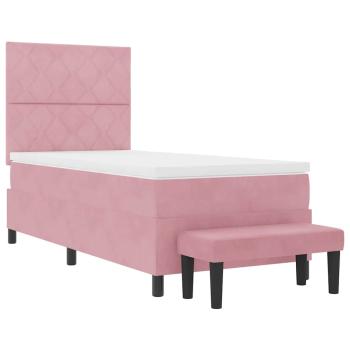 Rosa Boxspringbett mit Matratze & Bank 90x190 cm Samt